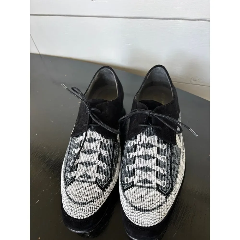 Donald J Pliner Glass Beaded Black and White Made in Italy Shoes Size‎ 8 M